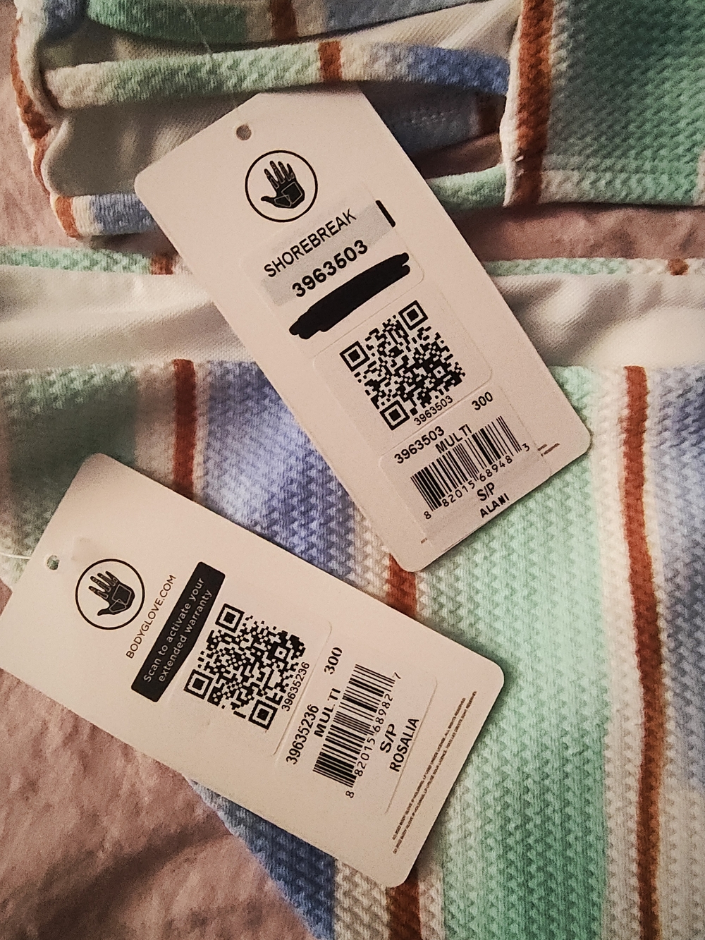Body Glove Striped Ribbed Bikini - Pastel Blue & Mint Shorebreaker Small Nwt - Picture 2 of 3